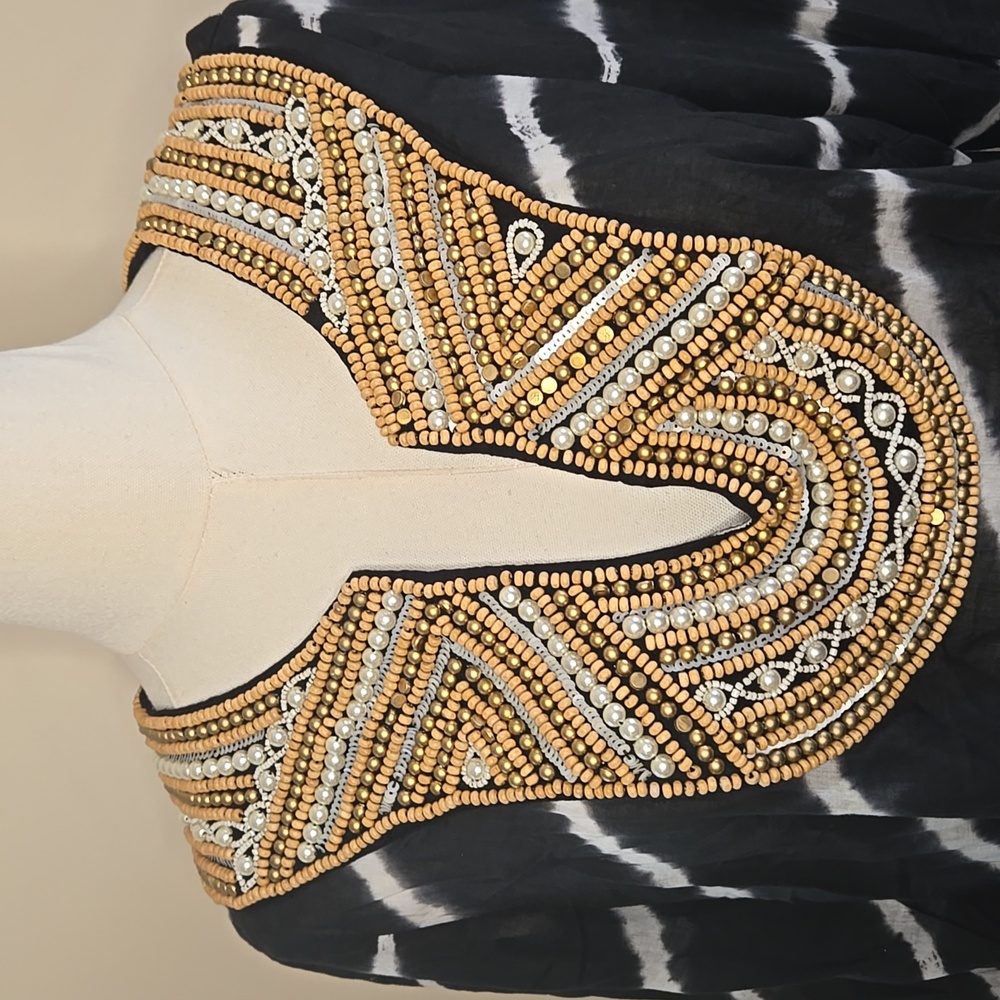 Boston Proper Tie-Dye Beaded Embroidered Tunic Top Large – Boho Luxe Statement - Picture 3 of 7